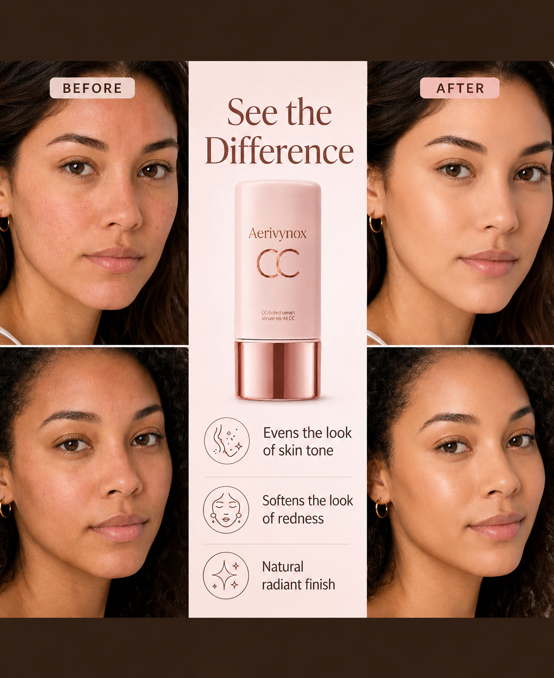CC Color-Correcting Tinted Serum – Lightweight, Shade-Adaptive Coverage with 24H Hydration & 16H Waterproof Wear